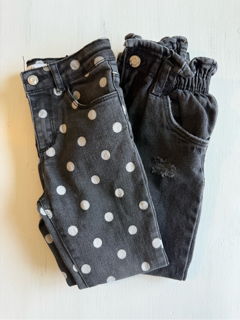 Zara Jeans Bundle High-Rise Polk-A-Dot Jeans and Black Paperbag Jeans